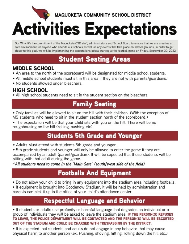 Maquoketa Activities Expectations Flyer