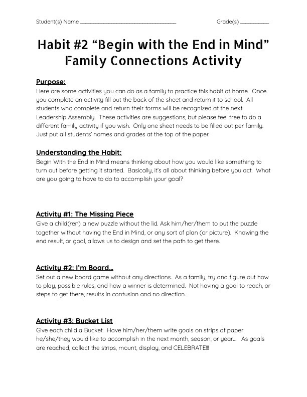 October Family Connection Activity